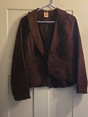 Faded Glory Brown Ruffle-Trim Button Jacket